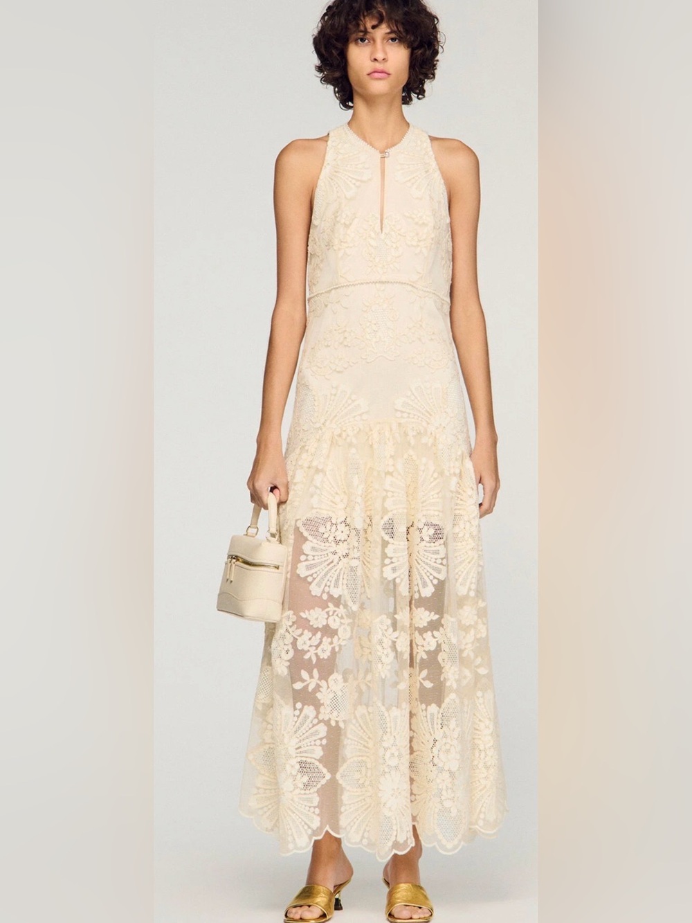 SANDRO Floral Cotton Guipure Maxi Dress Us 6